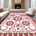 Red White Folk Snowflake Medallion Rug