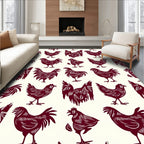 Deep Red Rooster Chicken Flock Rug