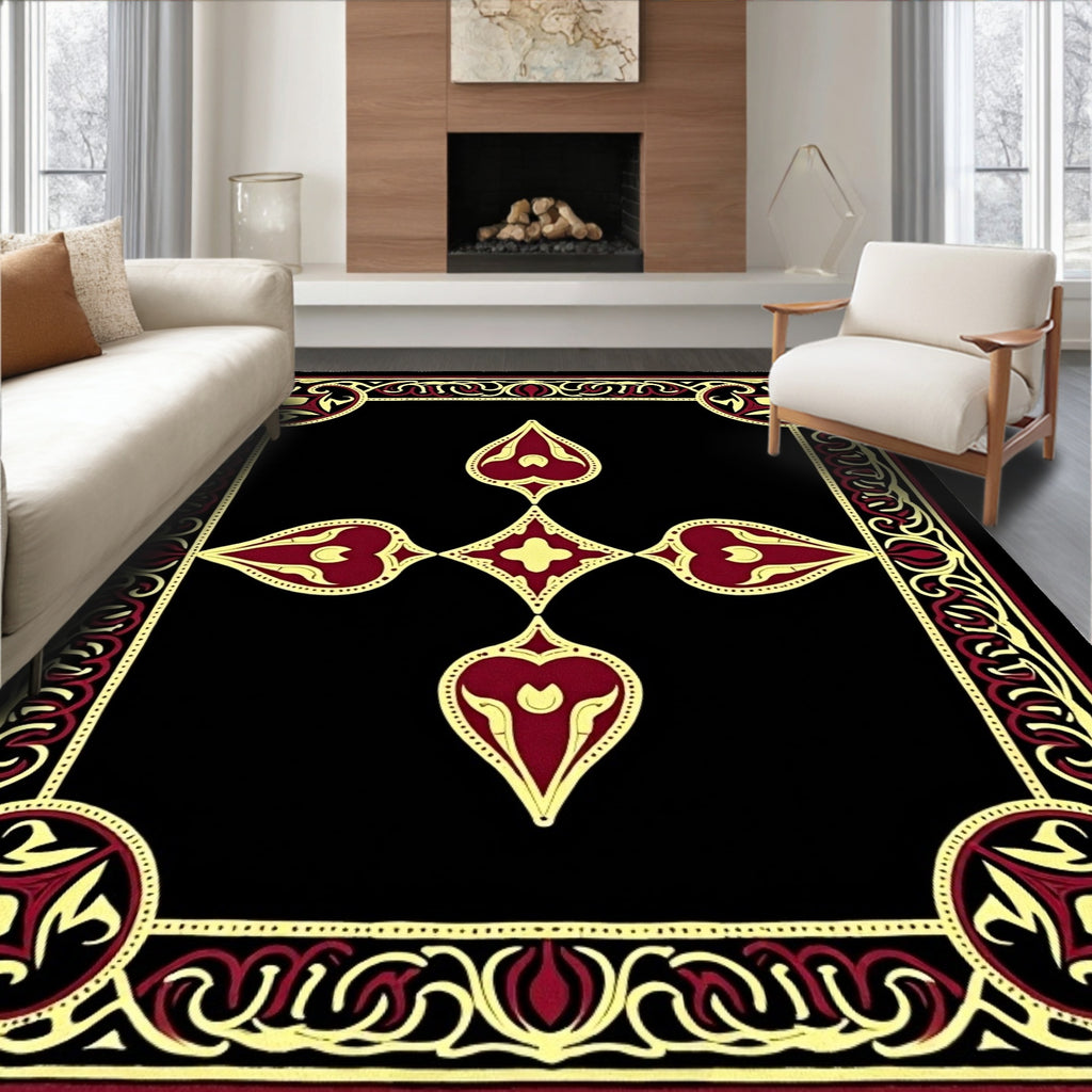 Crimson Gold Ornate Border Jewel Rug