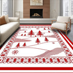 Crimson Winter Forest Landscape Rug