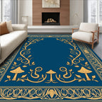 Golden Mushroom Floral Swirls Navy Rug