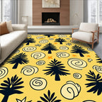 Whimsical Blue Pine Swirls Yellow Rug