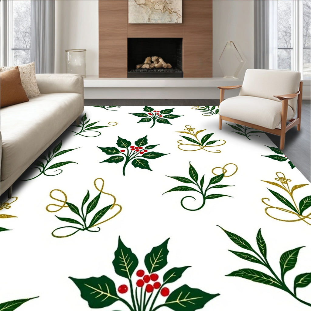 Emerald Holly Berry Vine Garland Rug