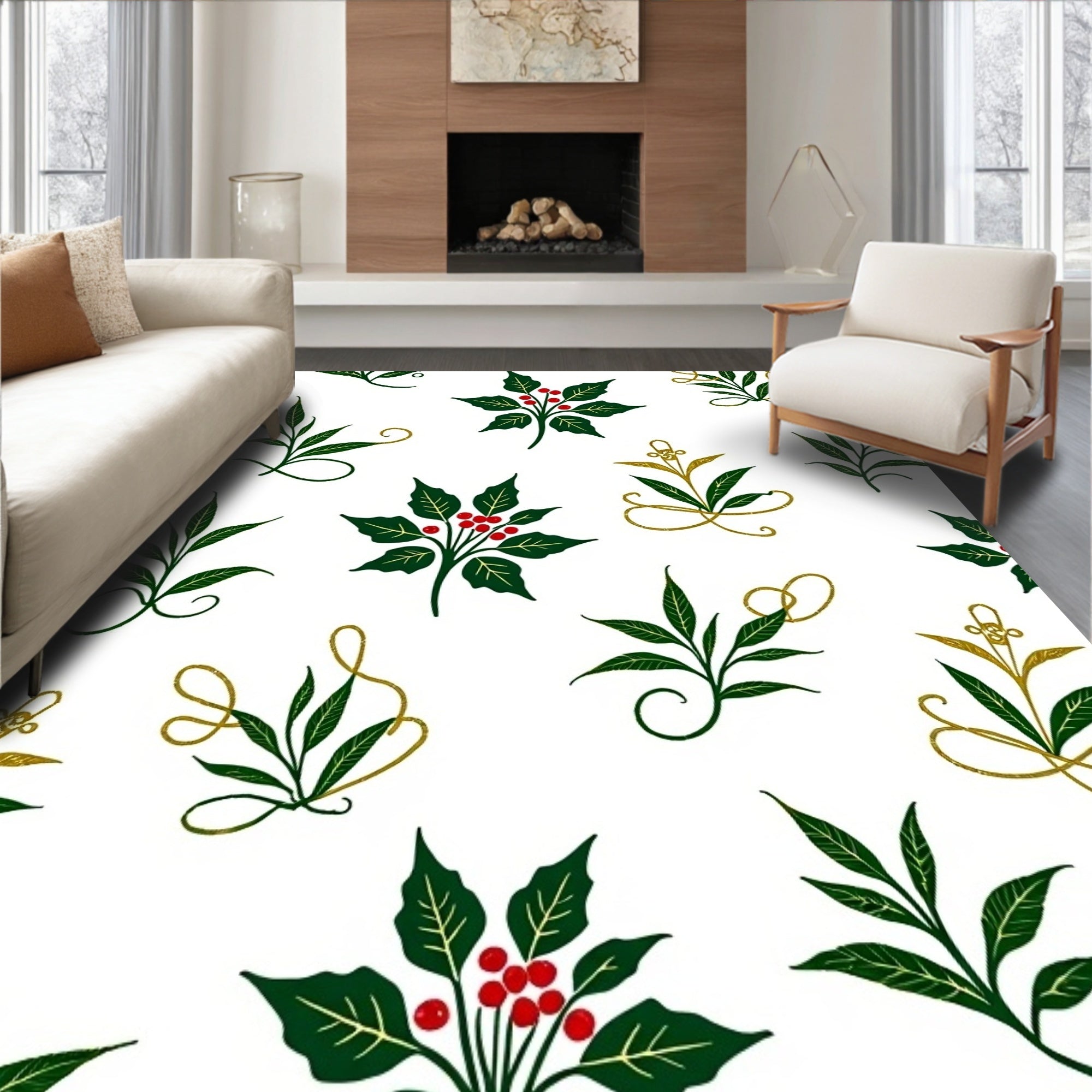 Emerald Holly Berry Vine Garland Rug