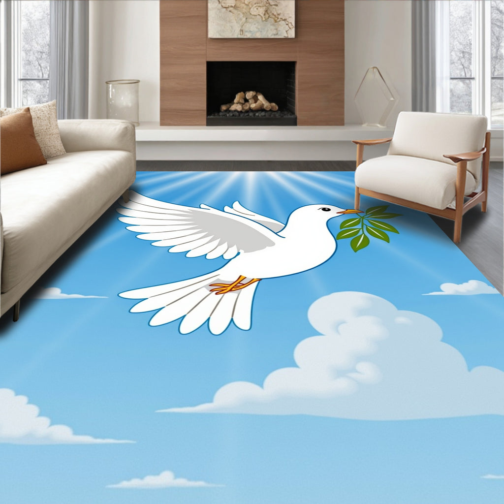 White Dove Peaceful Sky Branch Rug