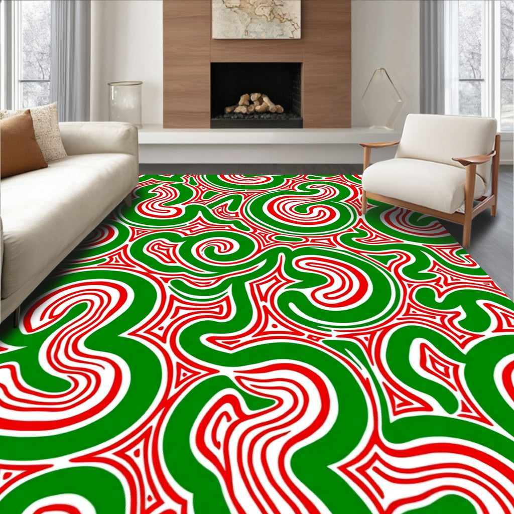 Vibrant Green Red Swirl Texture Rug
