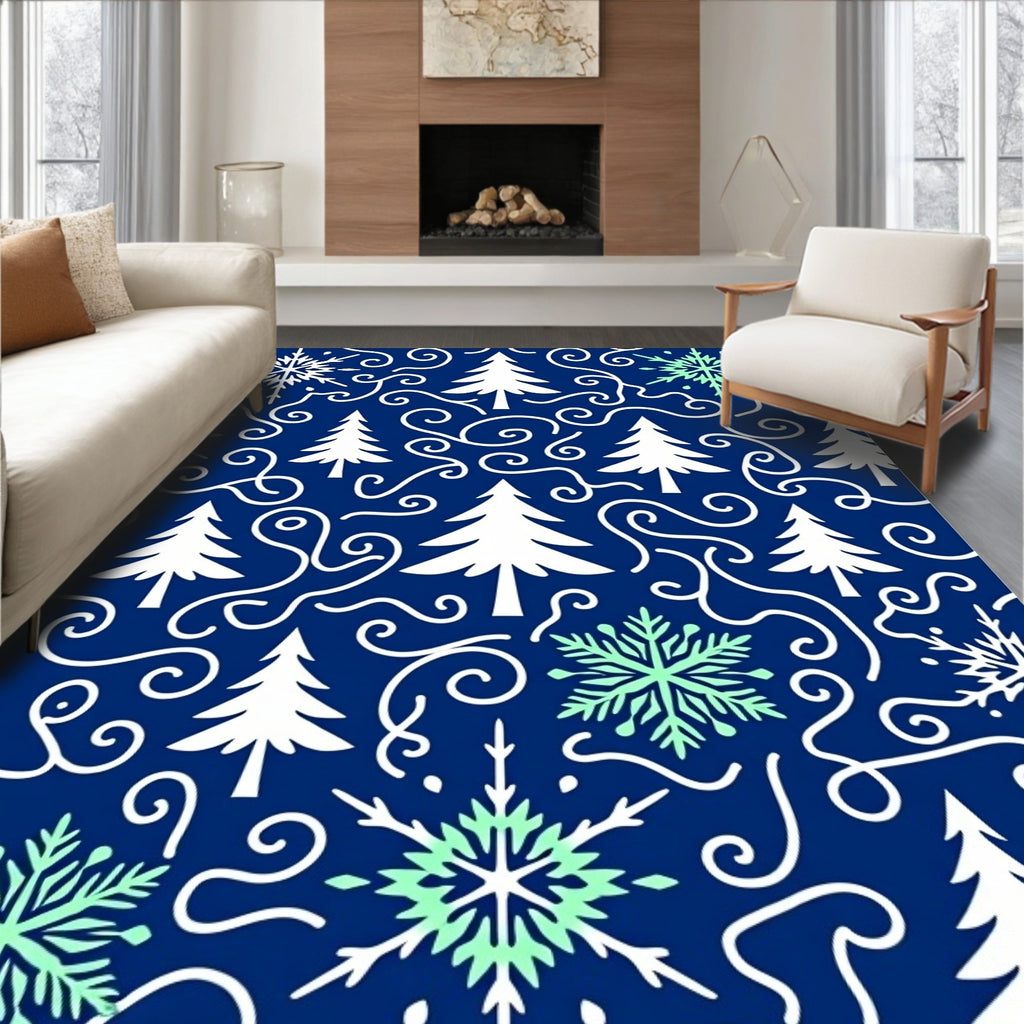 Winter Forest Snowflake Swirls Rug