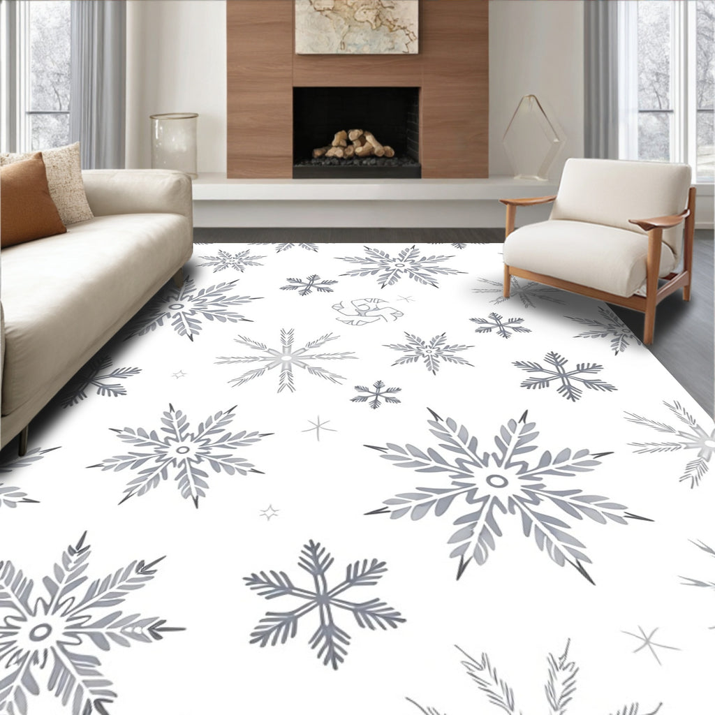 Silver Gray Snowflake Collage Rug