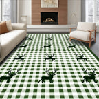 Forest Green Gingham Deer Tableau Rug