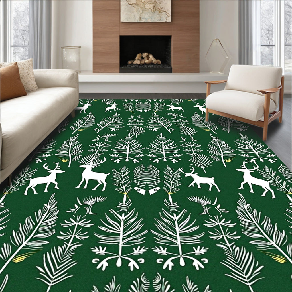 Forest Deer And Evergreen Boughs Rug