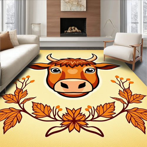 Autumnal Bull With Leafy Wreath Rug
