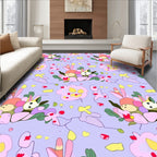 Whimsical Pastel Bunny Floral Garden Rug