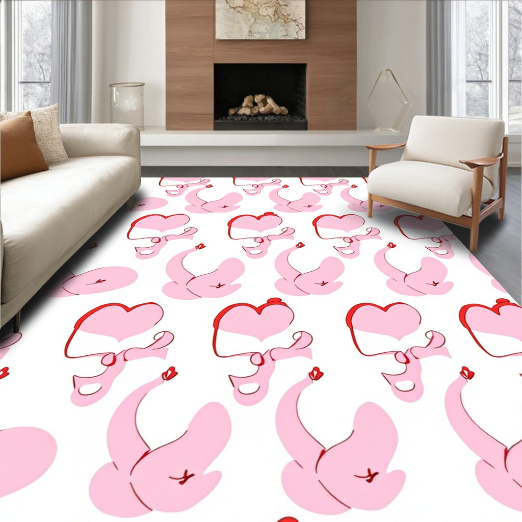 Pink Heart Swan Swirl Repeat Rug