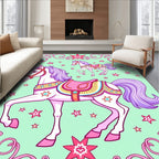 Whimsical Pink Carousel Horses Stars Rug