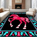 Bright Pink Horse Floral Border Rug