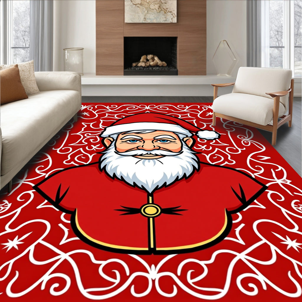 Festive Santa Claus Red Ornamental Rug