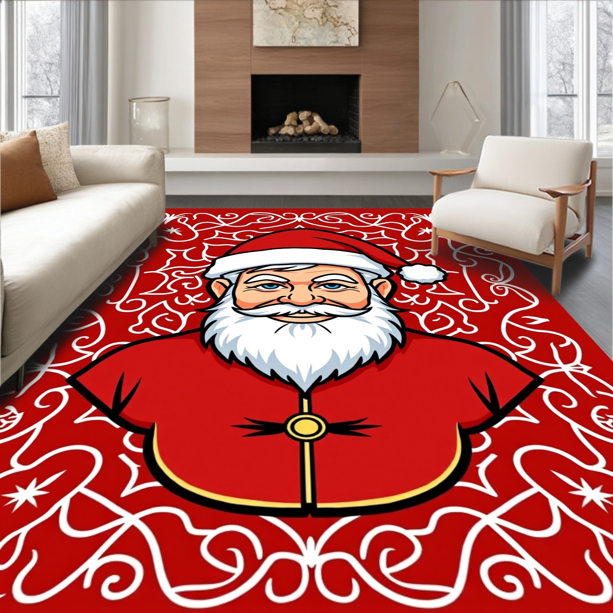 Festive Santa Claus Red Ornamental Rug