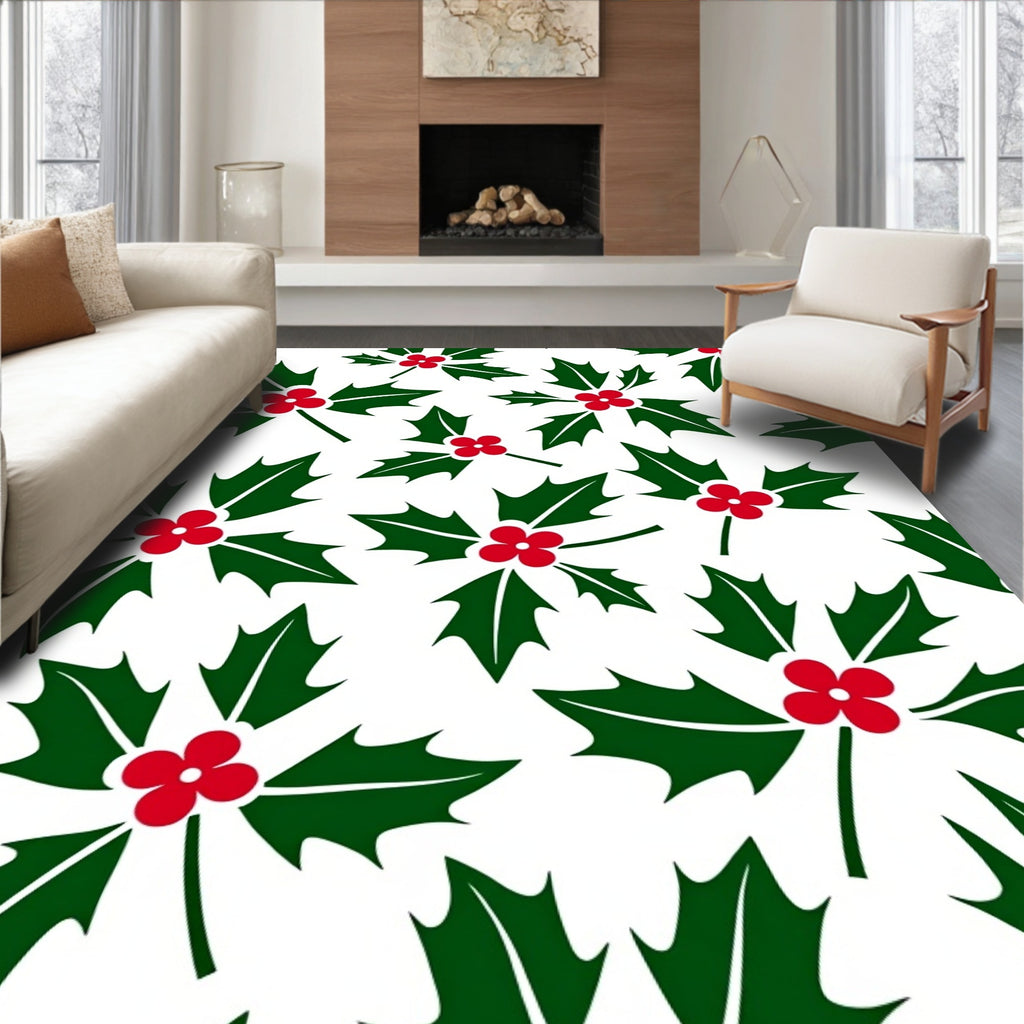 Festive Red Berry Holly Sprigs Rug