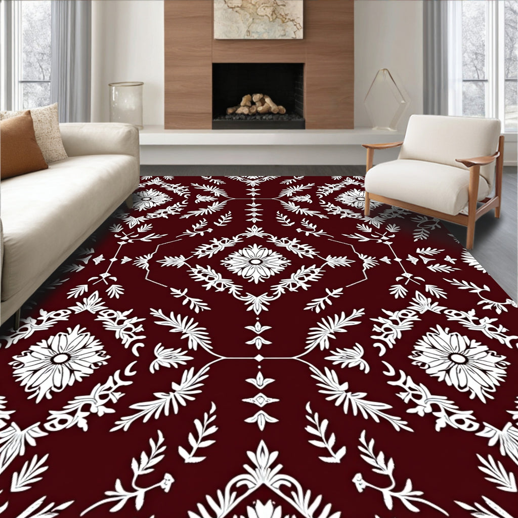 Deep Maroon Floral Medallion Repeat Rug