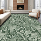 Earthy Green Organic Foliage Swirl Rug