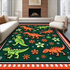 Fun Orange Green Dinosaur Flora Rug