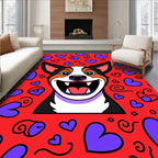 Happy Corgi Red Purple Hearts Rug