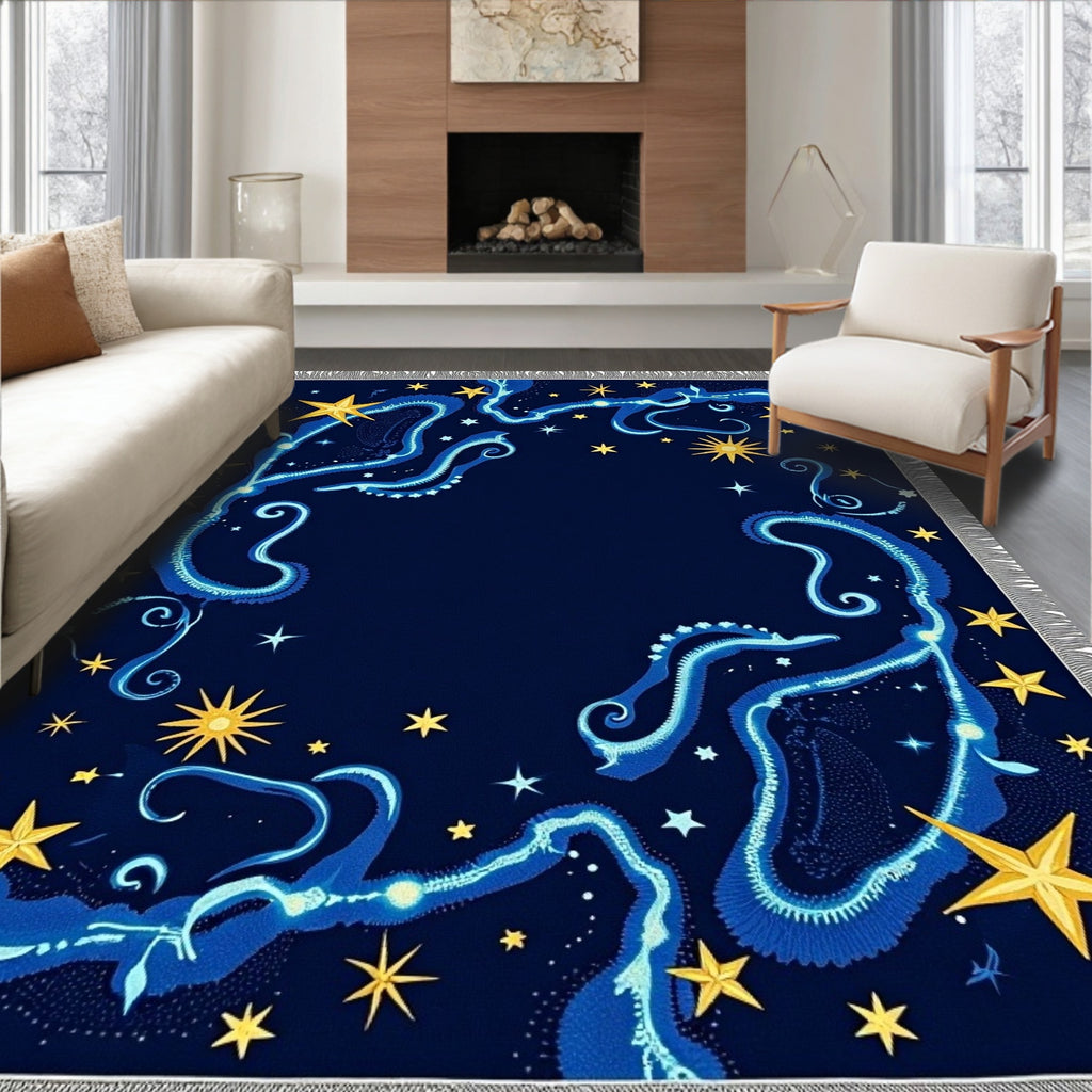 Celestial Dark Blue Starry Night Rug