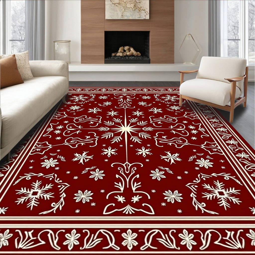 Crimson Snowflake Garden Medallion Rug