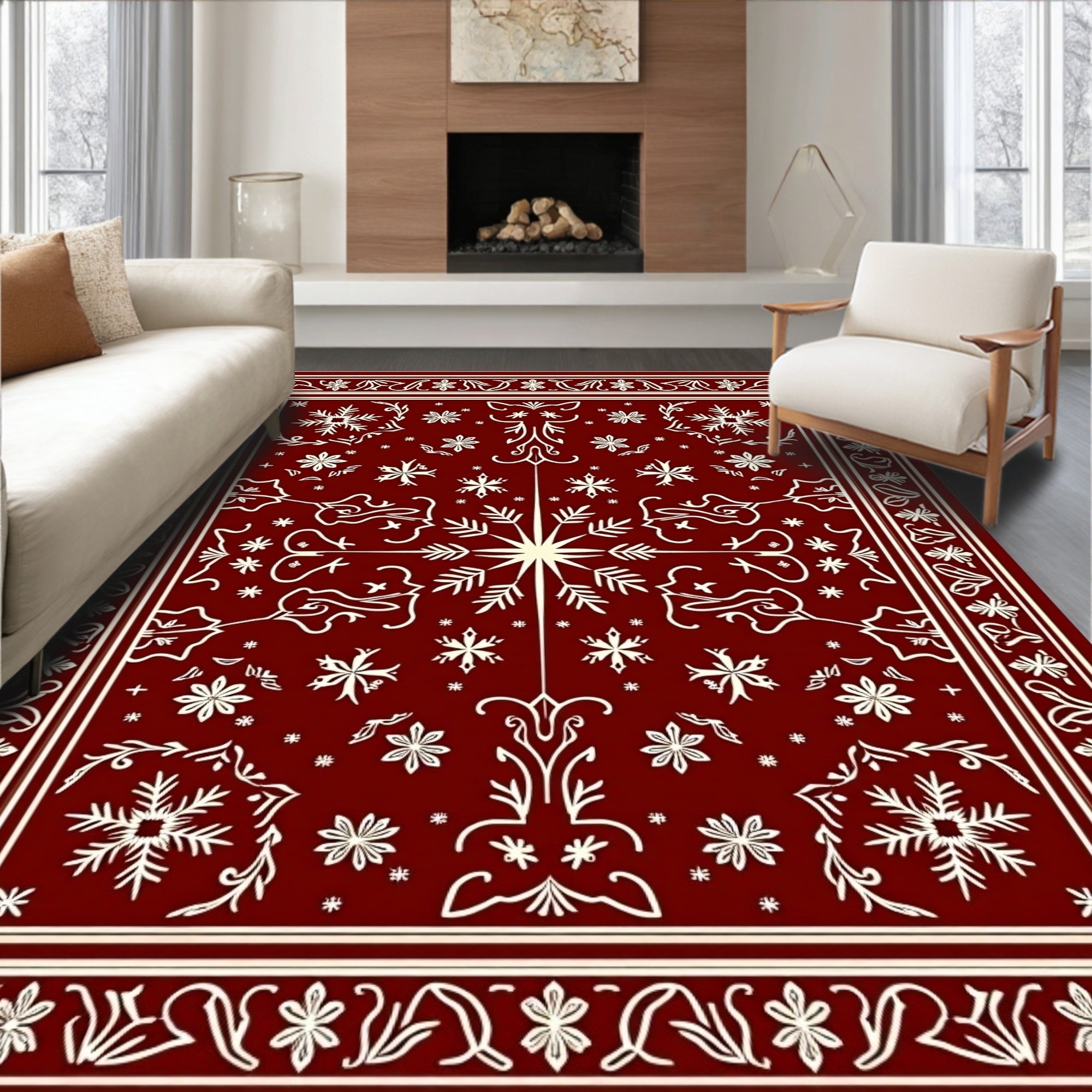 Crimson Snowflake Garden Medallion Rug