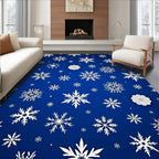 White Snowflakes Scattered Cobalt Blue Background Rug
