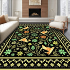Whimsical Orange Birds Floral Forest Rug