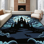 Spooky Blue Moon Bats Castle Landscape Rug