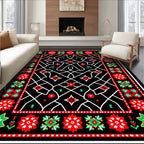 Bold Red Floral Geometric Border Rug