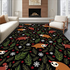 Whimsical Sloth Snowflakes Pine Branches Rug