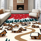 Winter Village Snowfall Sleigh Scene Rug