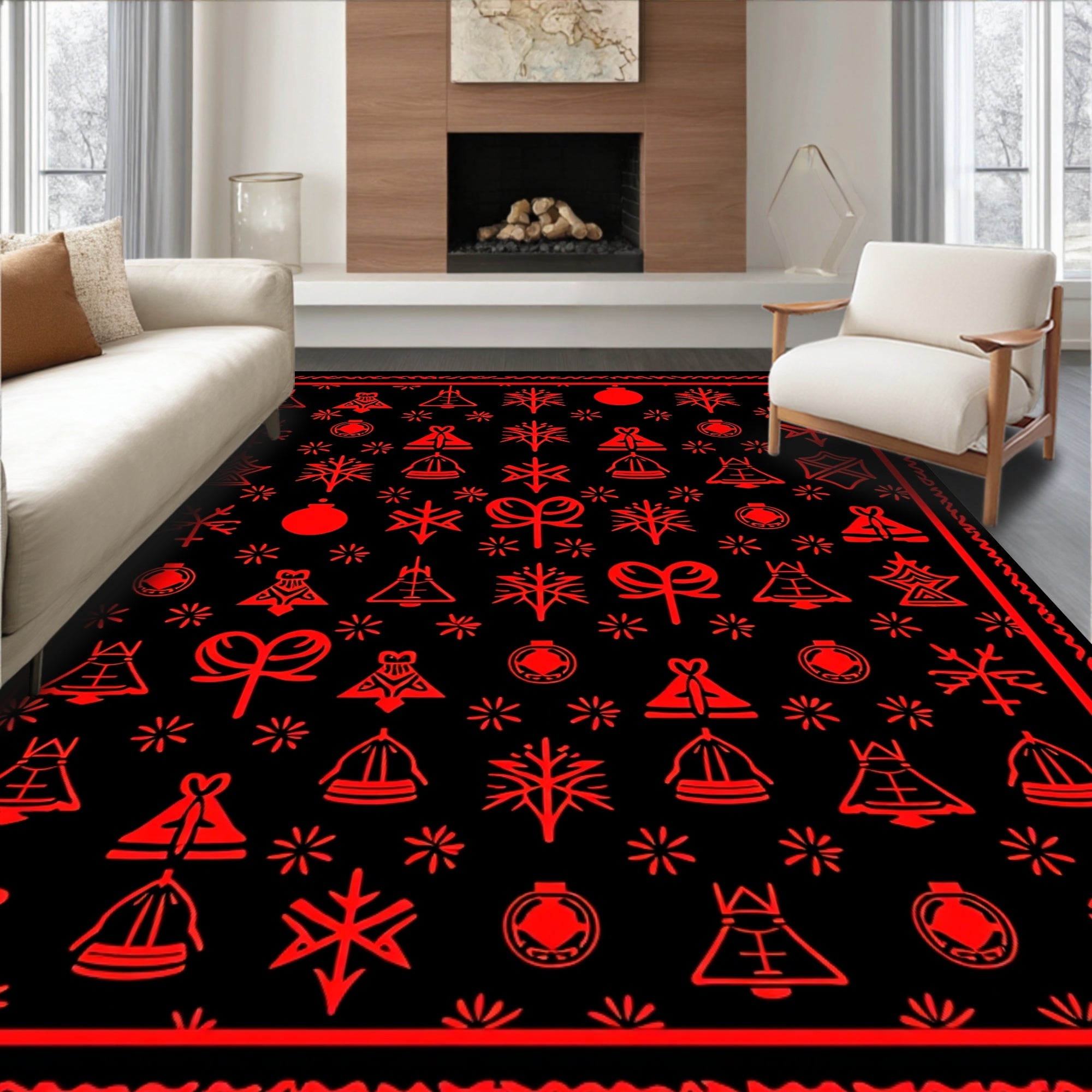 Red Holiday Icon Ensemble Rug
