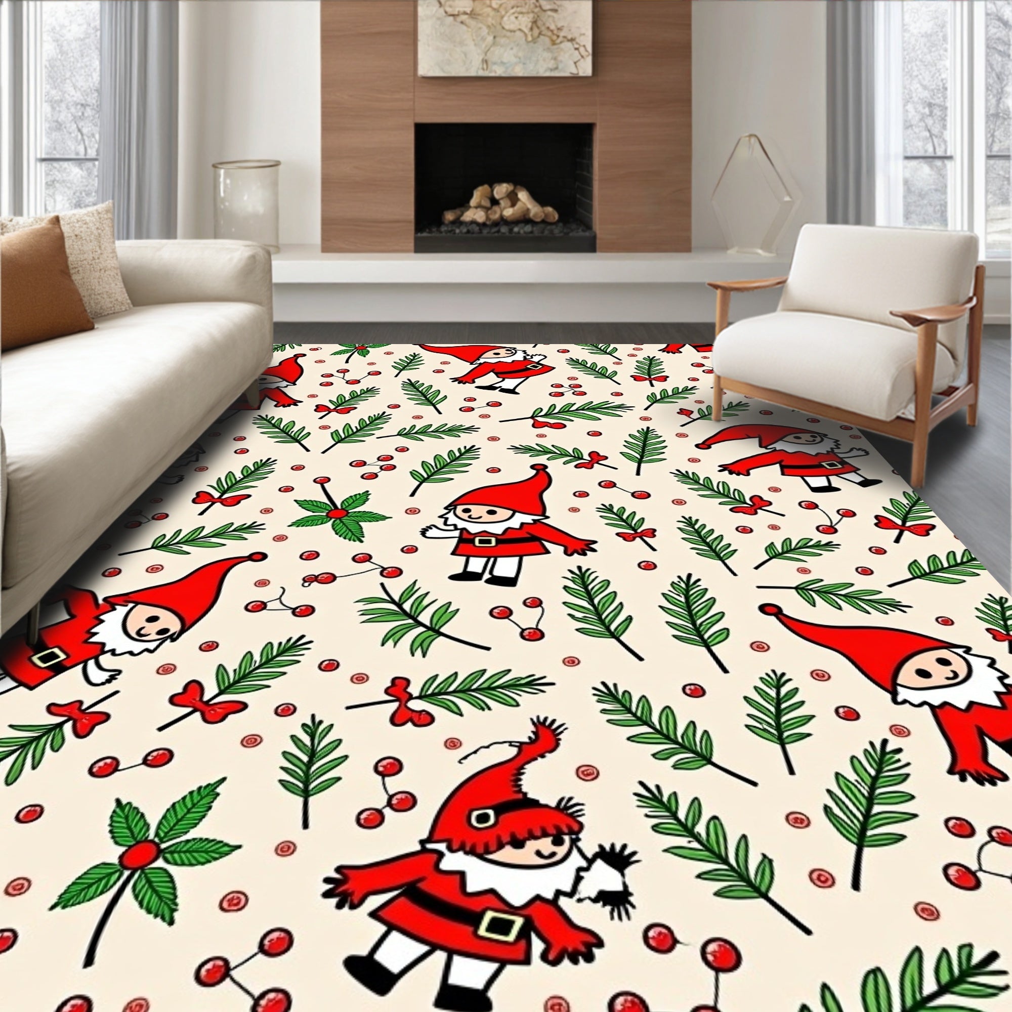 Whimsical Red Gnome Holiday Scatter Rug