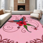 Crimson Pink Bird Hibiscus Swirl Rug