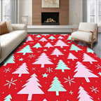 Red Christmas Trees Snowflake Cluster Rug