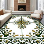 Ornate Gold Leaf Scrollwork Border Rug