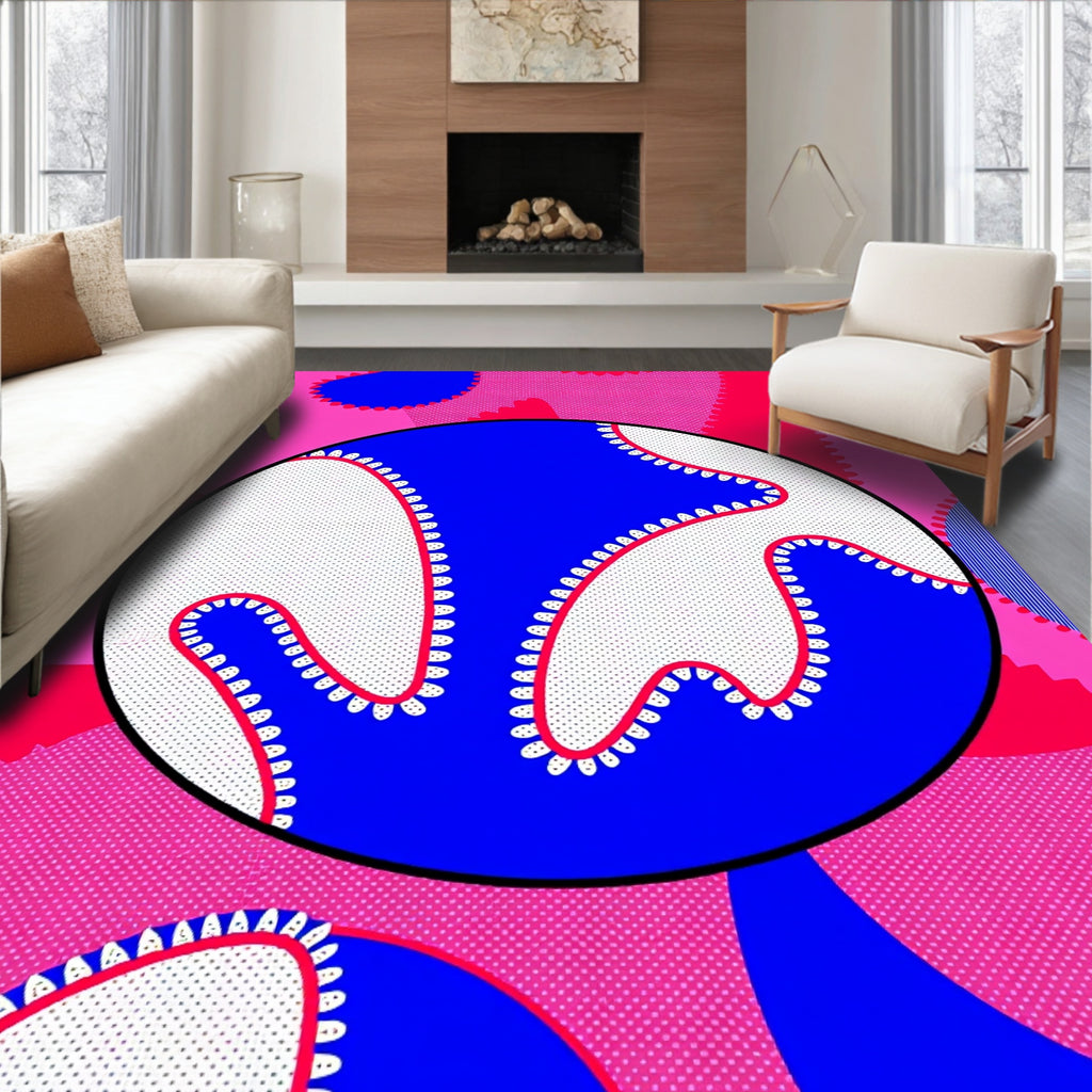 Bold Pink Blue Blob Abstract Rug