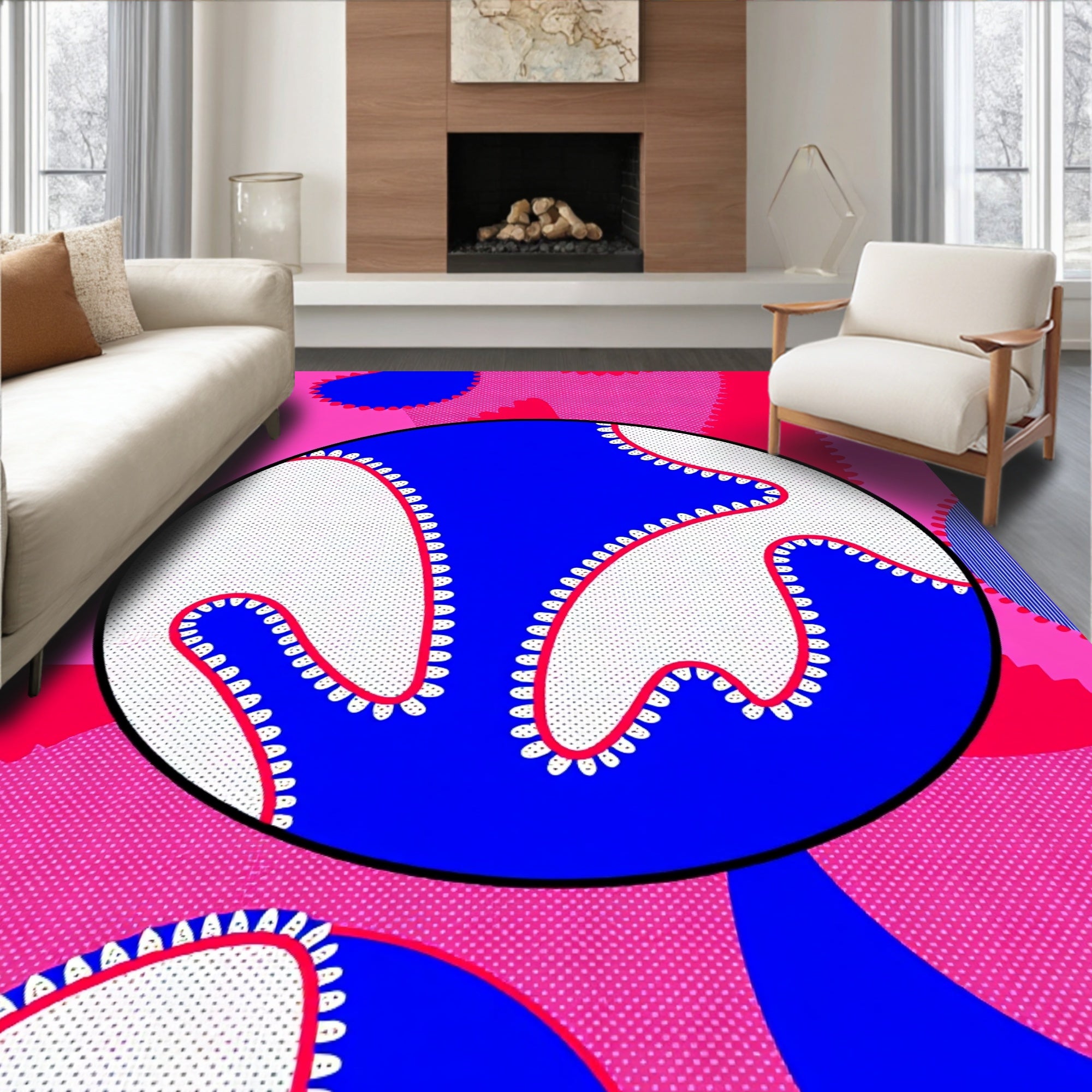 Bold Pink Blue Blob Abstract Rug