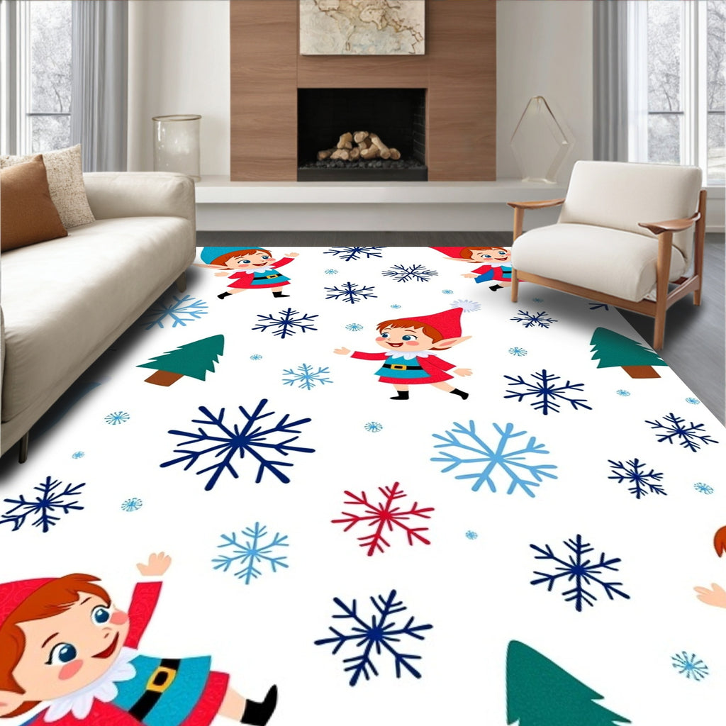 Cute Elf Snowflake Christmas Celebration Rug