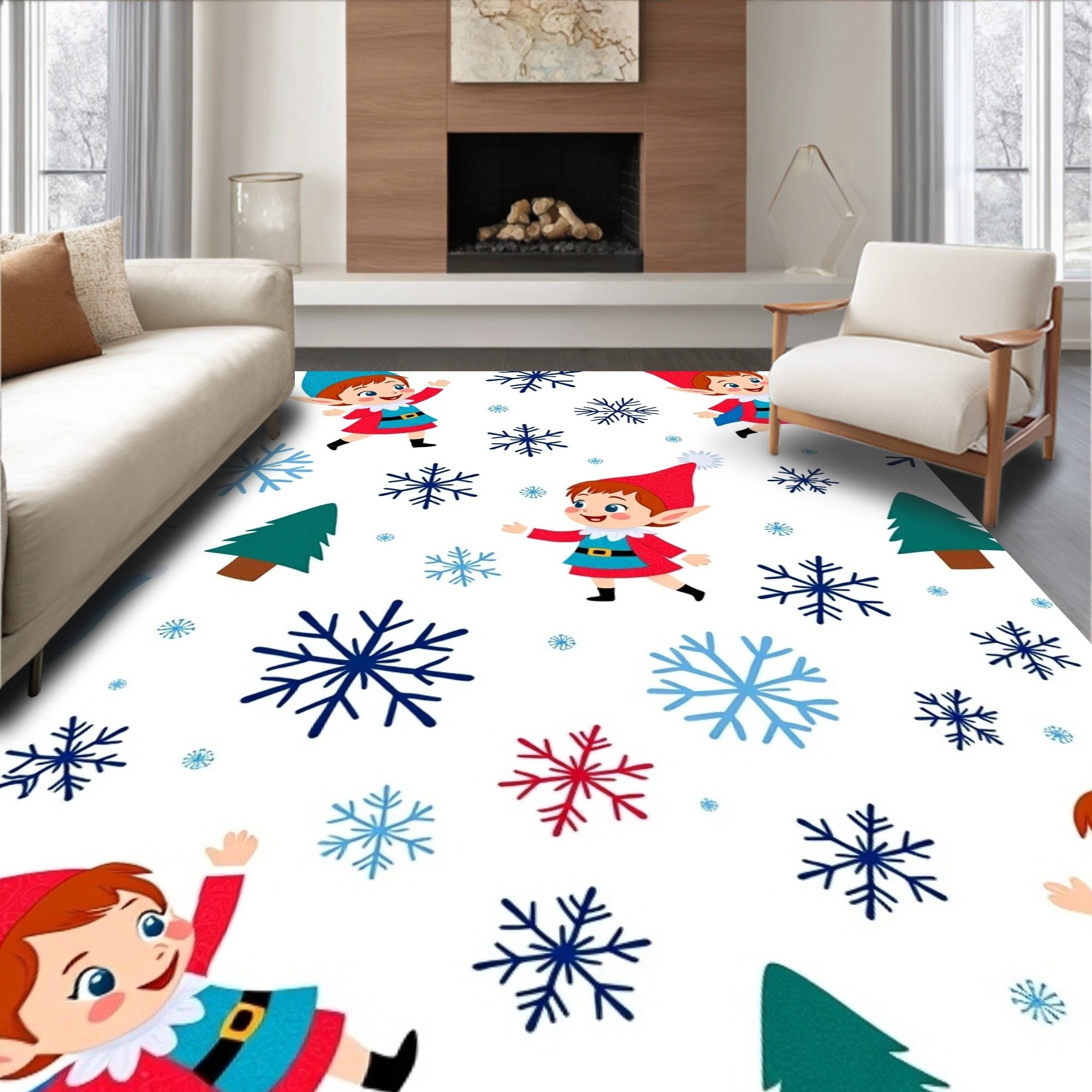 Cute Elf Snowflake Christmas Celebration Rug