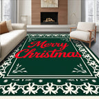 Festive Red Merry Christmas Floral Border Rug