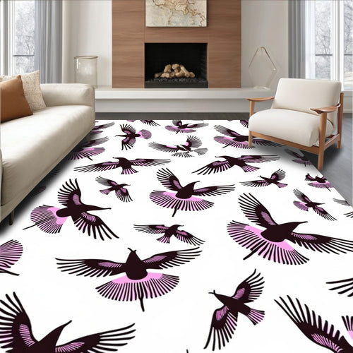 Black And Pink Flying Birds Rug