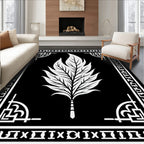 Dramatic White Feather Black Border Rug