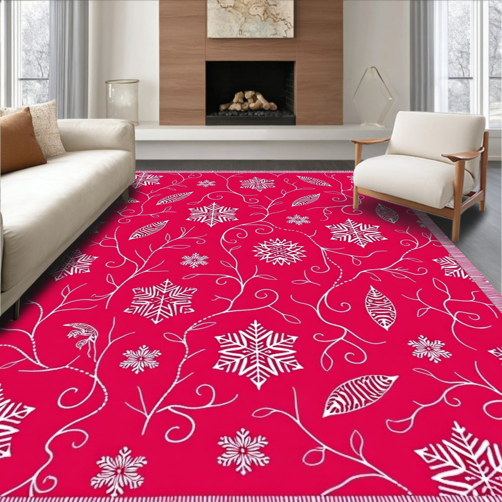Crimson Snowflake Vine Intricate Rug