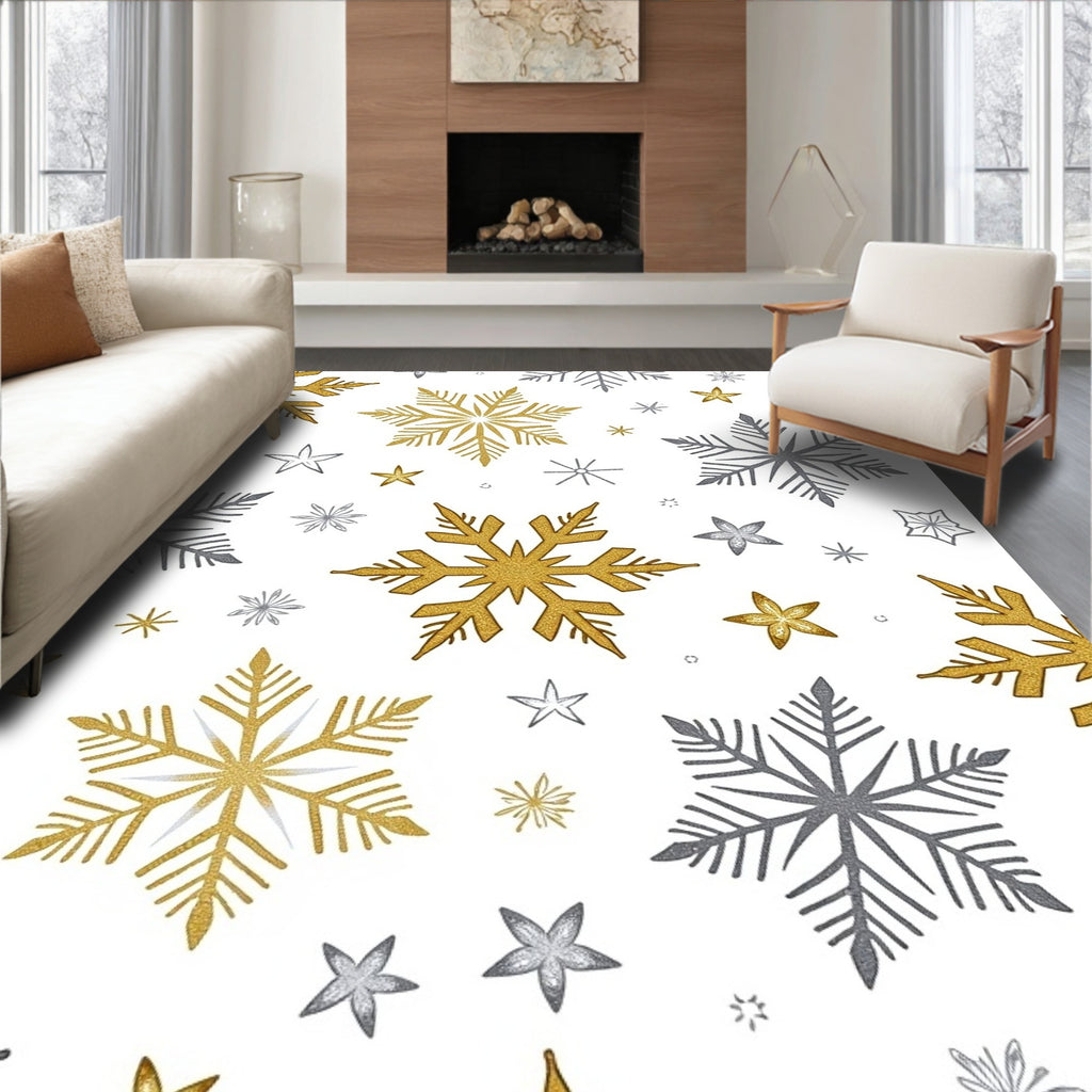 Gold Silver Snowflake Cluster Harmony Rug