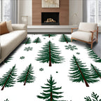 Dark Green Winter Forest Snowflakes Rug